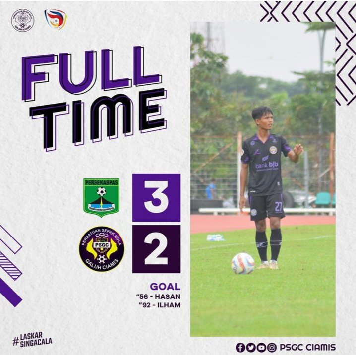 PSGC Ciamis 2-3 Persekabpas Kabupaten Pasuruan. Foto: Instagram/psgc_ciamis