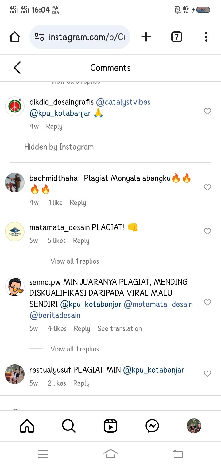 Tangkapan layar kolom komentar Instagram KPU Kota Banjar