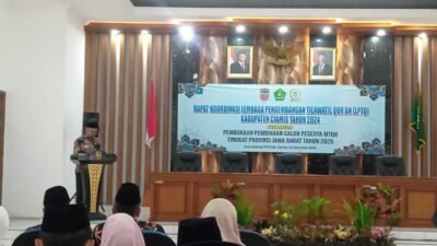 Pj Bupati Ciamis, Budi Waluya memberikan sambutan di rakor LPTQ Ciamis. (Foto: Istimewa)