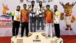 Atlet taekwondo yang tampil gemilang dan sukses meraih medali di ajang FORNAS VIII 2025 Nusa Tenggara Barat. Event olahraga ini disebut mendorong perputaran ekonomi hingga Rp800 miliar selama pelaksanaan 26 Juli-1 Agustus 2025. (Foto: Istimewa)