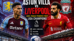 Ilustrasi pemain Aston Villa dan Liverpool dalam laga panas Liga Inggris di Villa Park untuk perebutan tiket Liga Champions musim 2025/2026.