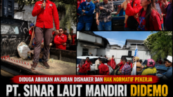 Aksi demo buruh KSBSI Tangerang Raya di depan PT Sinar Laut Mandiri terkait tuntutan hak normatif pekerja di Balaraja Tangerang.
