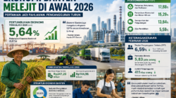 Infografis ekonomi Banten triwulan I 2026 menunjukkan pertumbuhan 5,64 persen, didorong sektor pertanian, industri, serta penurunan pengangguran